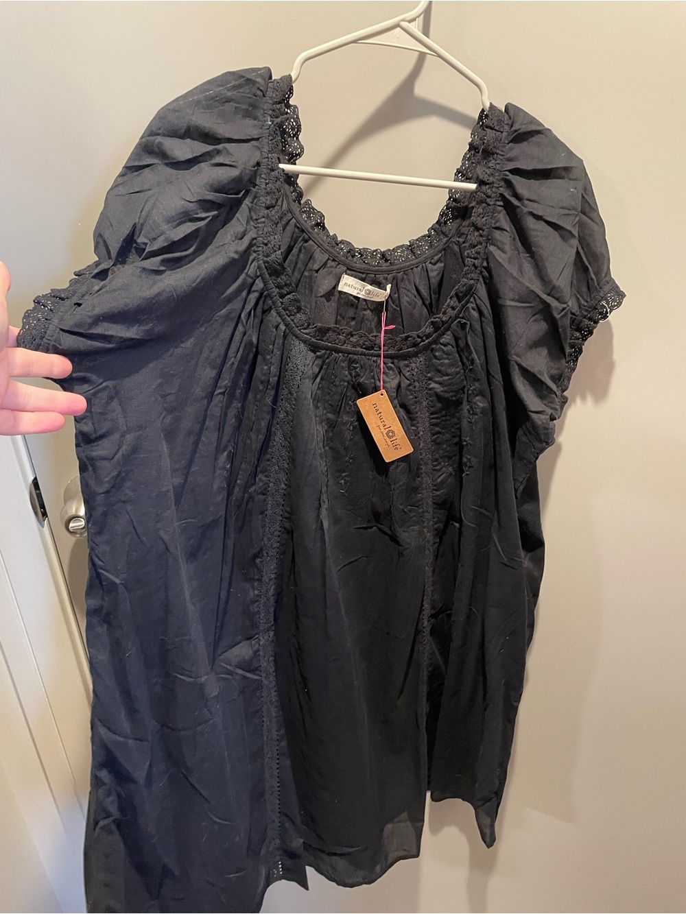 NATURAL LIFE Black Boho Peasant Mini Dress
with Crochet Trim - Picture 3 of 7